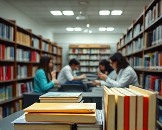 scrupulous pharmacy compliance, thorough, investigating case study files, photorealistic, quiet study room in academia with rows of books, highly detailed, background students reading, 50mm prime lens, natural tones, soft lamp light, shot with a Sony Alpha 6600.
