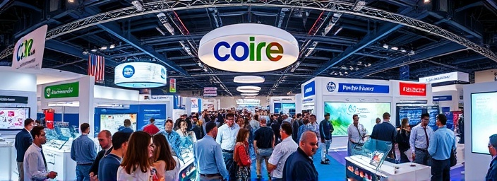 pharmacy technology expo, diverse crowd exploring new innovations, engaging with interactive exhibits, photorealistic, large exhibition hall with bright animated displays, highly detailed, cutting-edge pharmacy tech demos, vibrant and diverse color scheme, spot and strip lighting, shot with a fisheye lens.