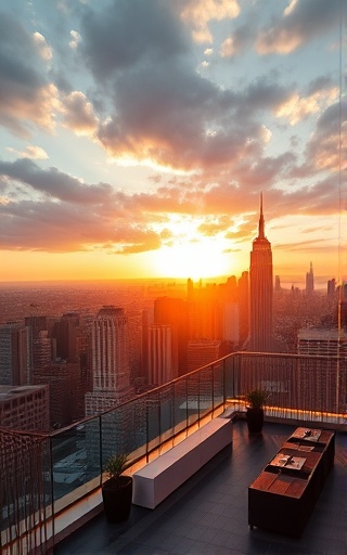 dynamic marketing strategy, ambitious, outlining goals, photorealistic, rooftop office with cityscape view, highly detailed, aspirational planning, 4K resolution, bold contrasts, golden hour lighting, shot with a 85mm portrait lens