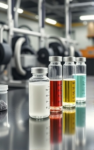 sleek weight management compounds, analytical, arranged in graduated cylinders, photorealistic, on a polished steel industrial table with high-tech equipment, highly detailed, subtle condensation and glare, crisp imaging, clean whites and vibrant hues, sharp overhead lighting, shot with a 24-70mm zoom lens.